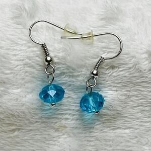 Vintage Turquoise Swaroski Crystal Sterling Silver Drop Earrings-EXCELLENT